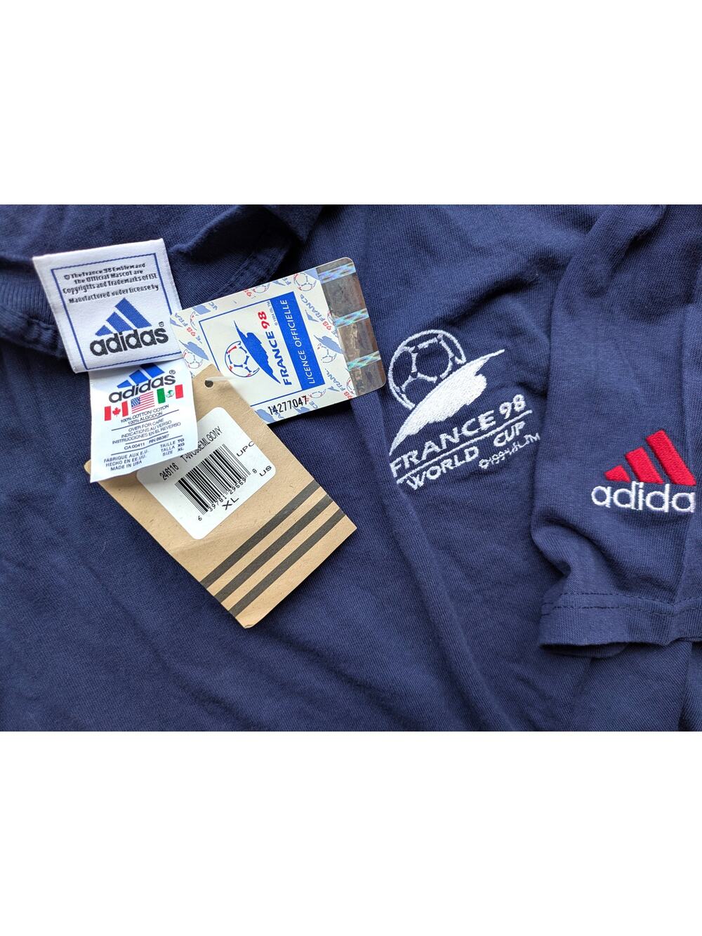 NEW FRANCE 98 World Cup ADIDAS T-shirt XL navy blue FIFA Soccer football vintage